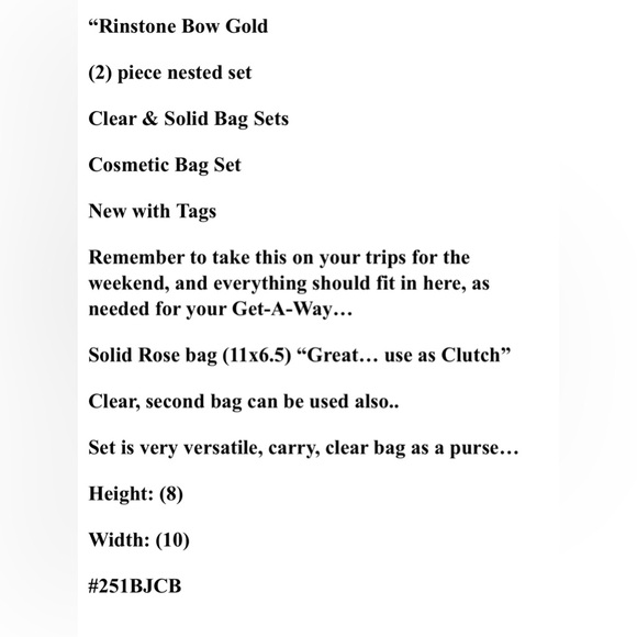 “Betsey Johnson” Gold Tone Clear Set (2) Cute Bow Glitter Makeup Set NWT - Picture 6 of 6